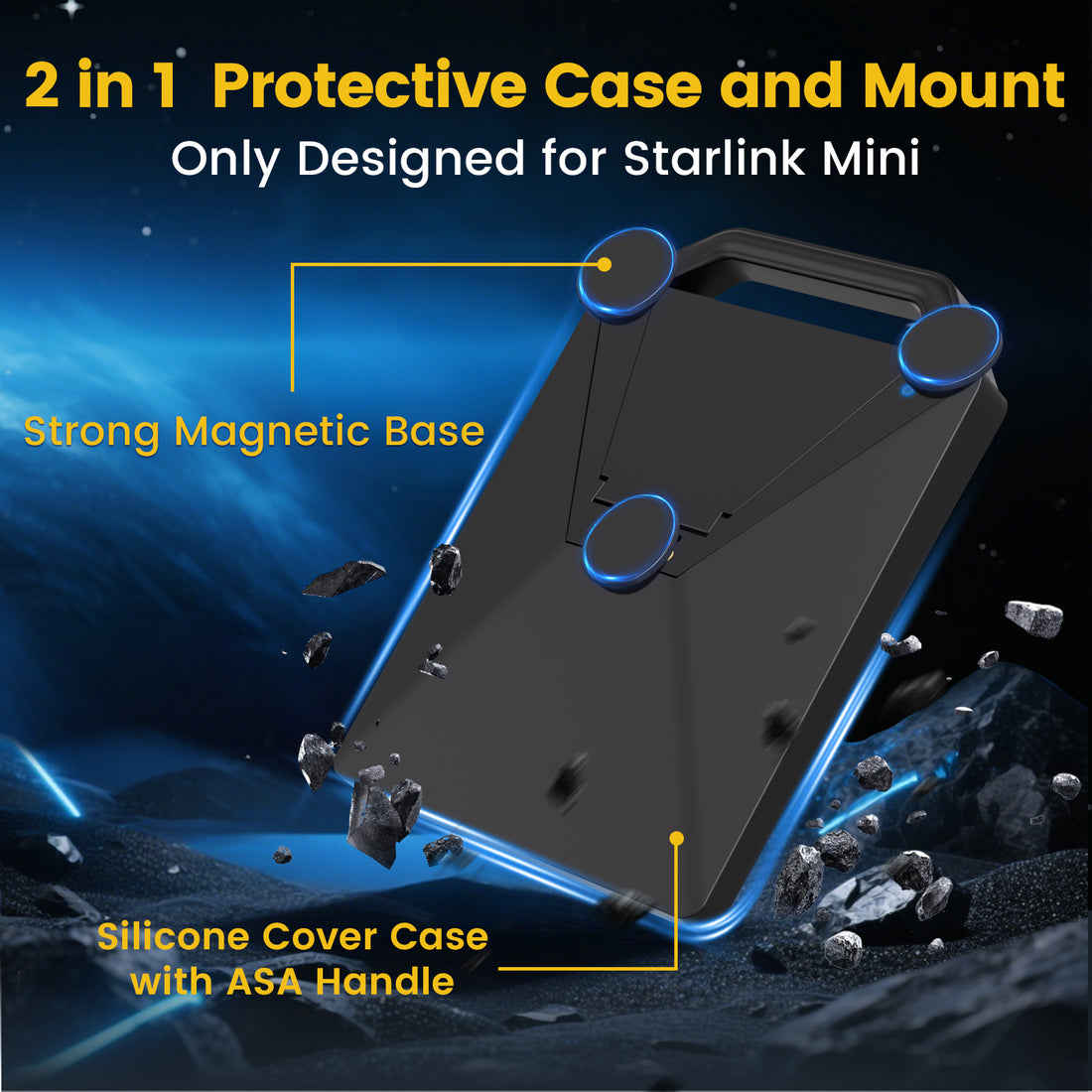 Starlink Mini Magnetic Mount with Protective Silicone Case, 2 in 1 Satellite Dish Mounting Kit & Cover with 200lbs Magnet Bases Handle Shoulder Strap & 1/4"-20 Nuts for RVs Car Boat/Road Trip