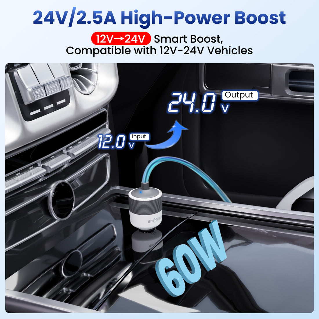 Starlink Mini Car Adapter - 12V to 24V DC Step Up Converter with 60W Car Cigarette Lighter Adapter, Starlink Mini 12V Adapters Supports Official 30m Starlink Cable, Ideal for RV, Boat, Trailer