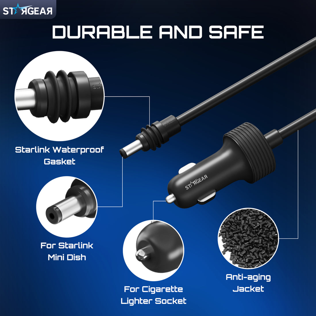 Starlink Mini Cable 12V Power Cable, Starlink Mini Accessories 16AWG Cigarette Lighter to DC Cord, 12V-48V Car Charger Car Adapter